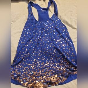 Size small,express, blue with gold sequins tank top, sparkly, cute top, express
